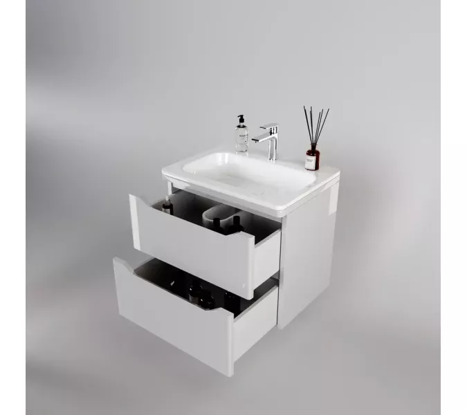 Тумба подвесная с раковиной "Марелла " (2 ящ.) Люкс антискрейтч белый глянец, PLUS, Выбрать цвет: Белый глянец, Выбрать размер: 60, изображение 2