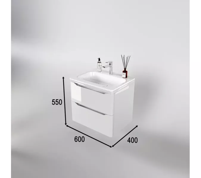 Тумба подвесная с раковиной "Марелла " (2 ящ.) Люкс антискрейтч белый глянец, PLUS, Выбрать цвет: Белый глянец, Выбрать размер: 60, изображение 3