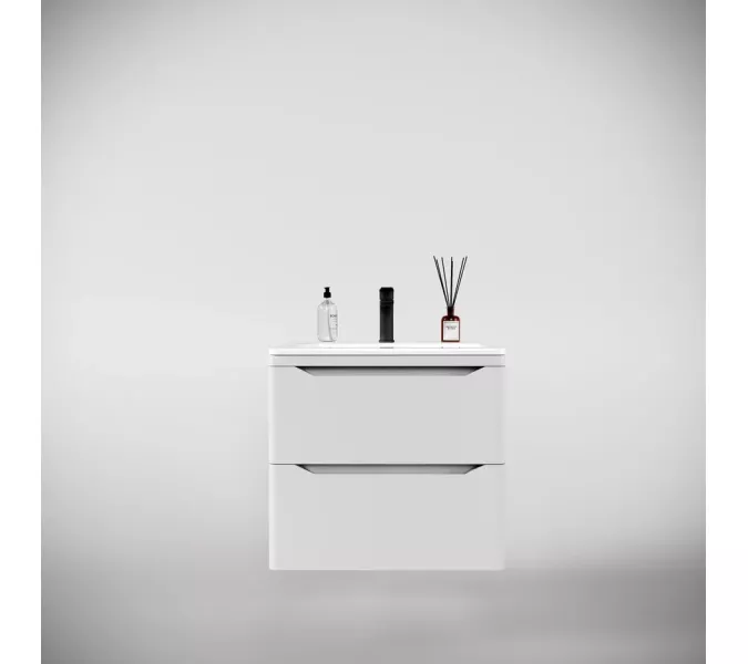 Тумба подвесная с раковиной "Марелла " (2 ящ.) Люкс антискрейтч белый матовый, PLUS, Выбрать цвет: Белый матовый, Выбрать размер: 60