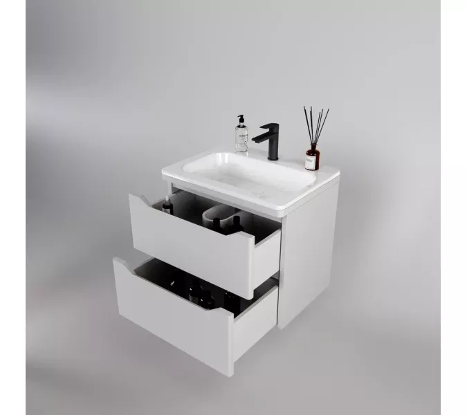 Тумба подвесная с раковиной "Марелла " (2 ящ.) Люкс антискрейтч белый матовый, PLUS, Выбрать цвет: Белый матовый, Выбрать размер: 60, изображение 2