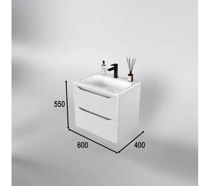 Тумба подвесная с раковиной "Марелла " (2 ящ.) Люкс антискрейтч белый матовый, PLUS, Выбрать цвет: Белый матовый, Выбрать размер: 60, изображение 3