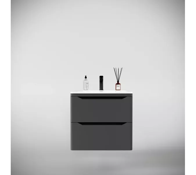 Тумба подвесная с раковиной "Марелла " (2 ящ.) Люкс антискрейтч серый, PLUS, Выбрать цвет: Серый, Выбрать размер: 60