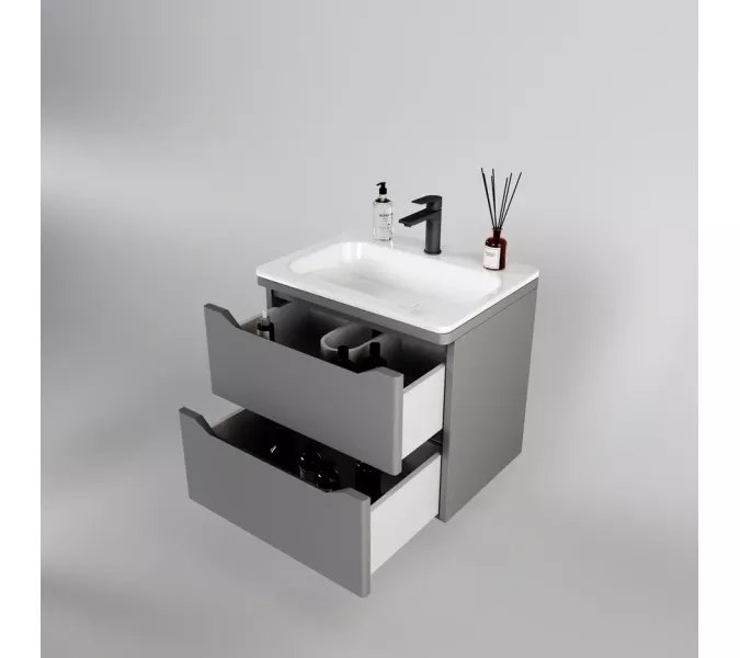 Тумба подвесная с раковиной "Марелла " (2 ящ.) Люкс антискрейтч серый, PLUS, Выбрать цвет: Серый, Выбрать размер: 60, изображение 2