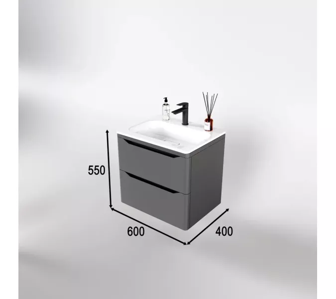 Тумба подвесная с раковиной "Марелла " (2 ящ.) Люкс антискрейтч серый, PLUS, Выбрать цвет: Серый, Выбрать размер: 60, изображение 3