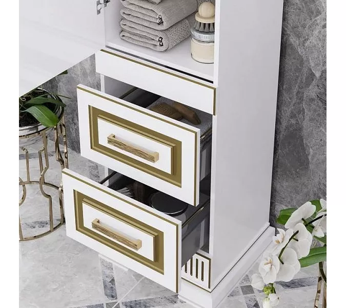 Пенал OPADIRIS Оникс левый/правый, Белый глянцевый с золотой патиной, Выбрать цвет: Белый/золото, Ориентация: Левая, изображение 4