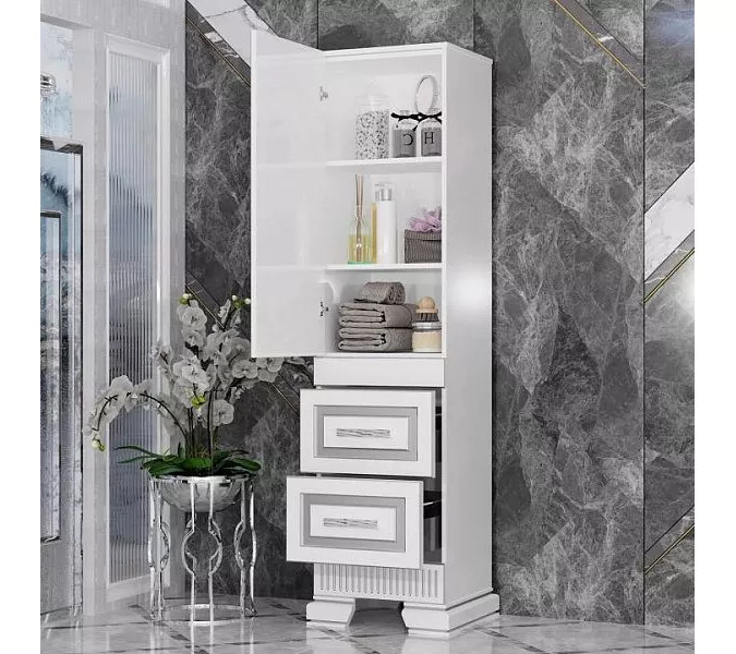 Пенал OPADIRIS Оникс правый/левый, Белый глянцевый с серебряной патиной, Выбрать цвет: Белый/серебро, Ориентация: Левая, изображение 3