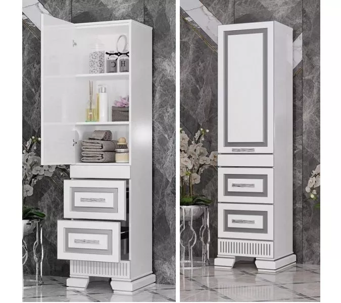 Пенал OPADIRIS Оникс правый/левый, Белый глянцевый с серебряной патиной, Выбрать цвет: Белый/серебро, Ориентация: Левая, изображение 5