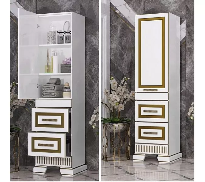 Пенал OPADIRIS Оникс левый/правый, Белый глянцевый с золотой патиной, Выбрать цвет: Белый/золото, Ориентация: Левая, изображение 5