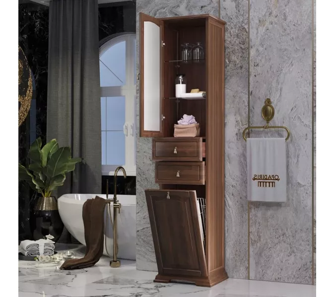 Пенал OPADIRIS Риспекто-40 левый/правый С БЕЛЬЕВОЙ КОРЗИНОЙ, орех антикварный, Выбрать цвет: Орех антикварный, Ориентация: Левая, изображение 3