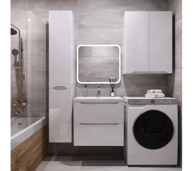 Тумба подвесная с раковиной "Марелла " (2 ящ.) Люкс антискрейтч белый глянец, PLUS, Выбрать цвет: Белый глянец, Выбрать размер: 60, изображение 4