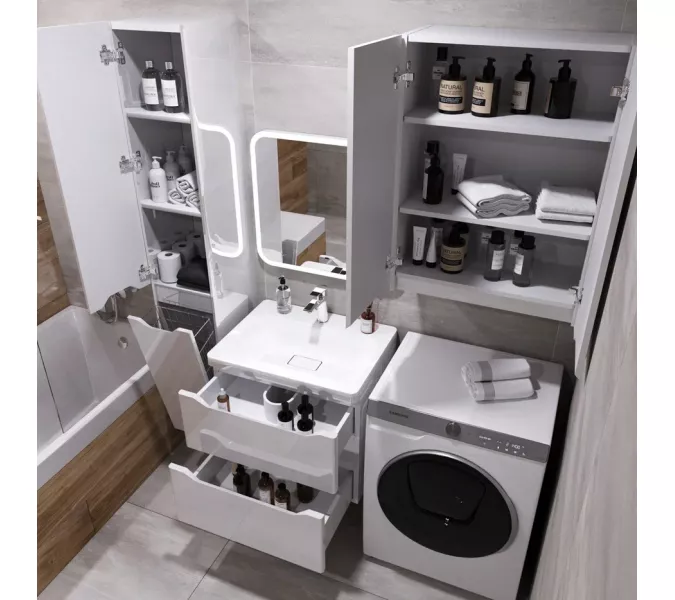 Колонна универсальная "Марелла" с корзиной, Люкс антискрейтч белый глянец, PLUS, Выбрать цвет: Белый глянец, Выбрать размер: 30, Ориентация: правая, изображение 5