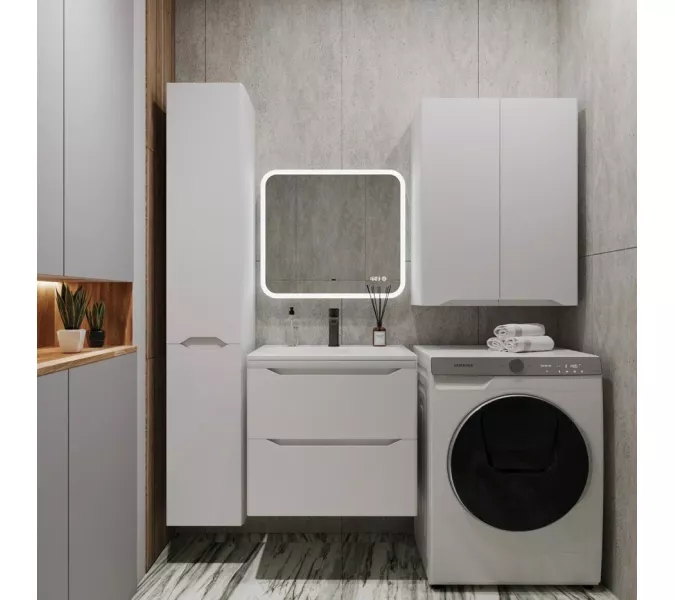 Тумба подвесная с раковиной "Марелла " (2 ящ.) Люкс антискрейтч белый матовый, PLUS, Выбрать цвет: Белый матовый, Выбрать размер: 60, изображение 4