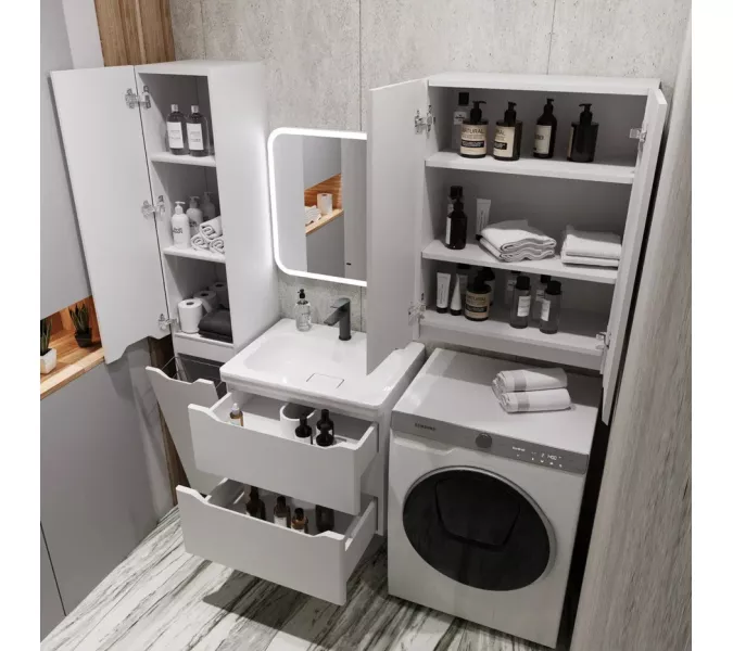 Тумба подвесная с раковиной "Марелла " (2 ящ.) Люкс антискрейтч белый матовый, PLUS, Выбрать цвет: Белый матовый, Выбрать размер: 60, изображение 5