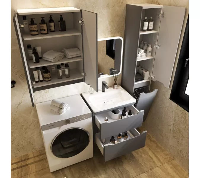 Тумба подвесная с раковиной "Марелла " (2 ящ.) Люкс антискрейтч серый, PLUS, Выбрать цвет: Серый, Выбрать размер: 60, изображение 5