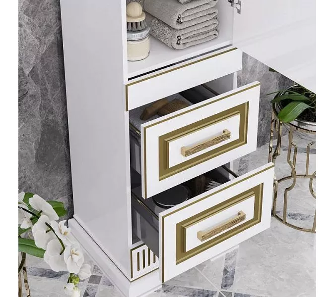 Пенал OPADIRIS Оникс левый/правый, Белый глянцевый с золотой патиной, Выбрать цвет: Белый/золото, Ориентация: Правая, изображение 4