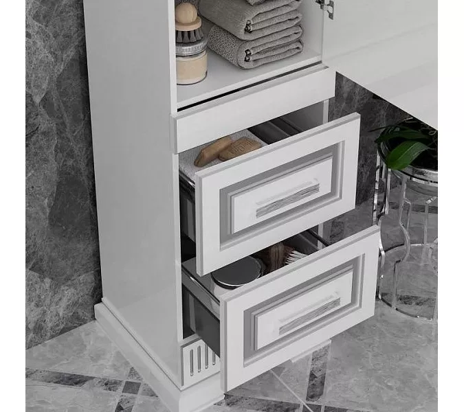 Пенал OPADIRIS Оникс правый/левый, Белый глянцевый с серебряной патиной, Выбрать цвет: Белый/серебро, Ориентация: Правая, изображение 4