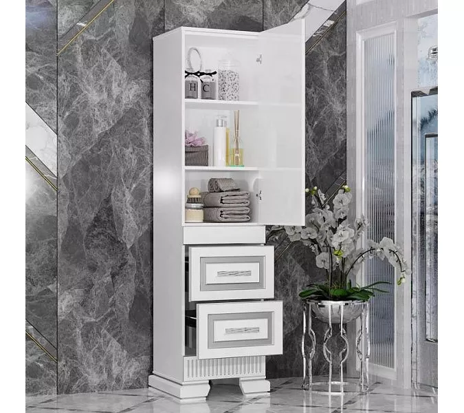 Пенал OPADIRIS Оникс правый/левый, Белый глянцевый с серебряной патиной, Выбрать цвет: Белый/серебро, Ориентация: Правая, изображение 5