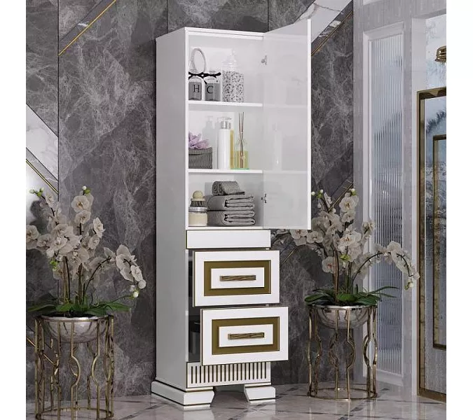 Пенал OPADIRIS Оникс левый/правый, Белый глянцевый с золотой патиной, Выбрать цвет: Белый/золото, Ориентация: Правая, изображение 3