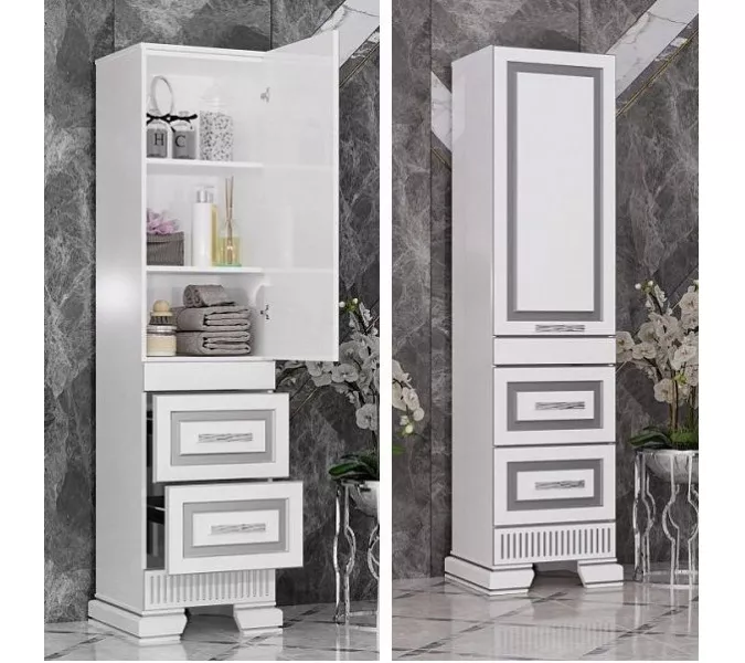 Пенал OPADIRIS Оникс правый/левый, Белый глянцевый с серебряной патиной, Выбрать цвет: Белый/серебро, Ориентация: Правая, изображение 3