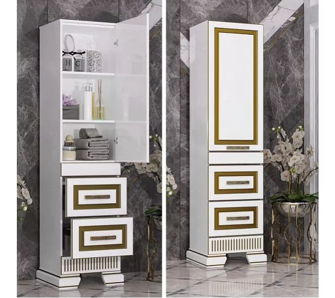 Пенал OPADIRIS Оникс левый/правый, Белый глянцевый с золотой патиной, Выбрать цвет: Белый/золото, Ориентация: Правая, изображение 5