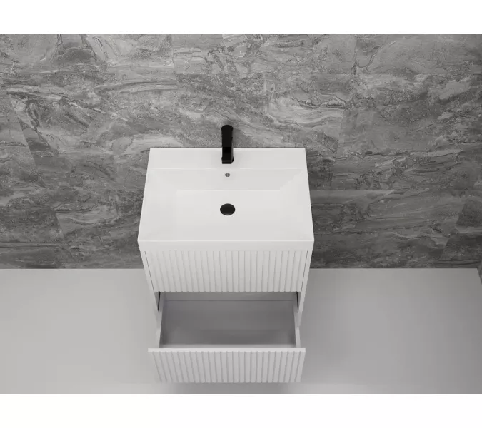 Тумба подвесная "Стокгольм ",с раковиной Classic , (2 ящ.) белый рифленый софт, PUSH, Выбрать цвет: Белый, Выбрать размер: 60, изображение 4