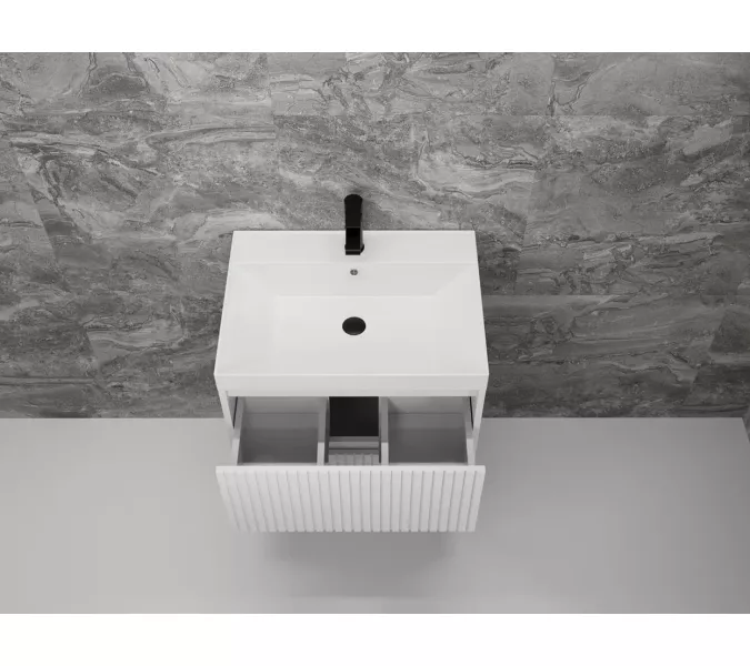 Тумба подвесная "Стокгольм ",с раковиной Classic , (2 ящ.) белый рифленый софт, PUSH, Выбрать цвет: Белый, Выбрать размер: 60, изображение 5