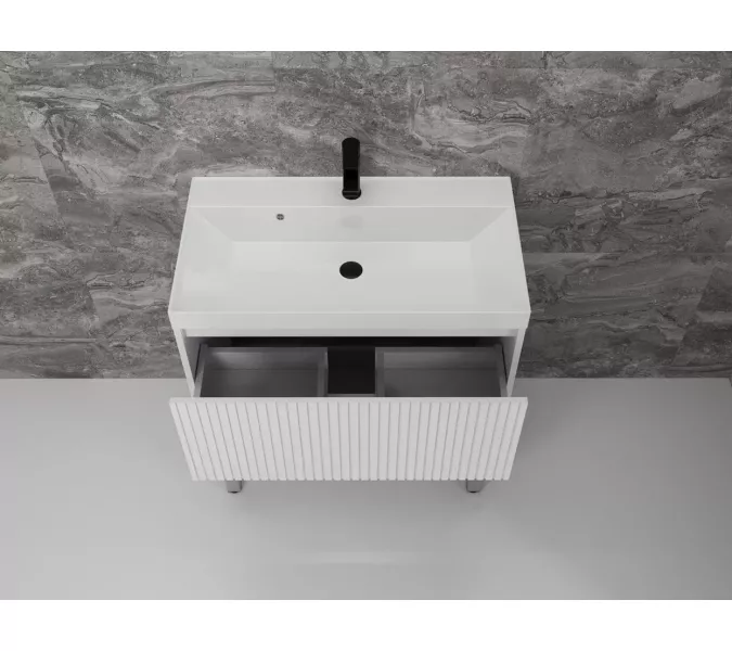 Тумба напольная "Стокгольм 80" с раковиной Classic , (2 ящ.) белый рифленый софт, PUSH, Выбрать размер: 80, изображение 4