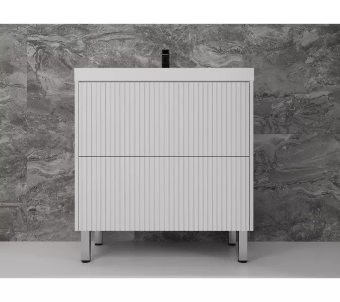 Тумба напольная "Стокгольм 80" с раковиной Classic , (2 ящ.) белый рифленый софт, PUSH, Выбрать размер: 80, изображение 2