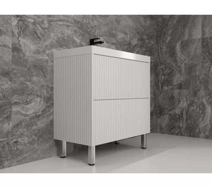 Тумба напольная "Стокгольм 80" с раковиной Classic , (2 ящ.) белый рифленый софт, PUSH, Выбрать размер: 80, изображение 3