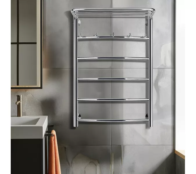 Полотенцесушитель Secado Милан 1 КСП с крючками и полочкой , водяной, хром, Выбрать размер: 40х60, изображение 3