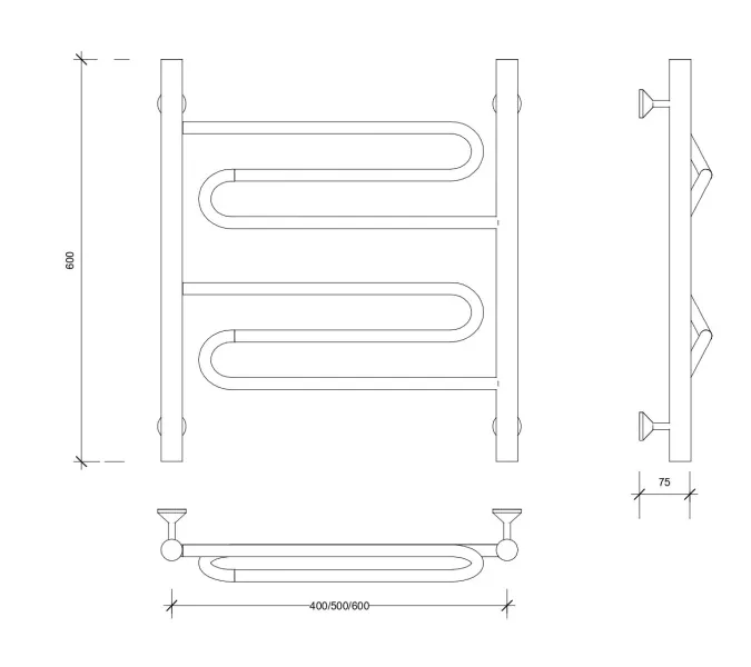 Полотенцесушитель Secado Валенсия 1 водяной, хром, Выбрать размер: 40х60, изображение 2