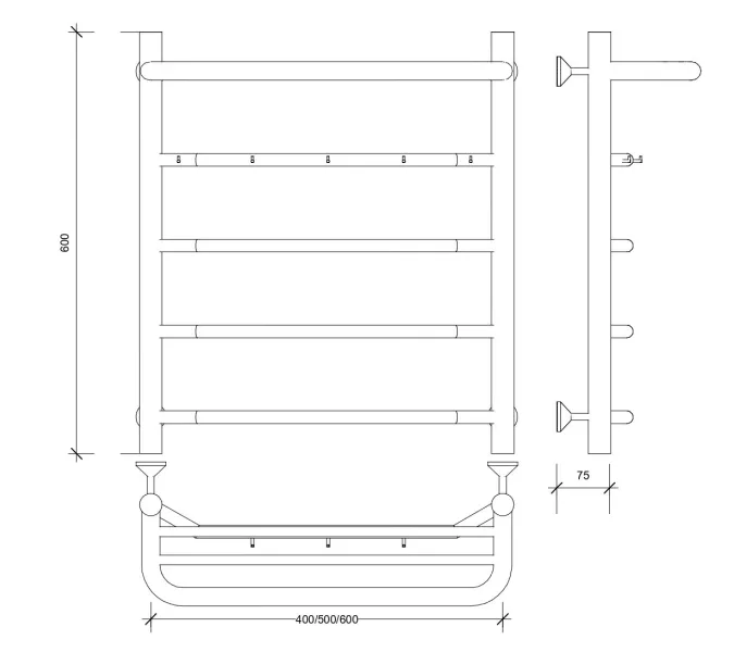 Полотенцесушитель Secado Агата 1 КСП , с крючками и  полочкой, водяной, хром, Выбрать размер: 40х60, изображение 2