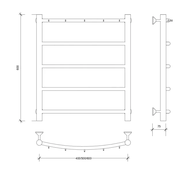 Полотенцесушитель Secado Милан 1 К , с крючками ,водяной, хром, Выбрать размер: 40х60, изображение 2