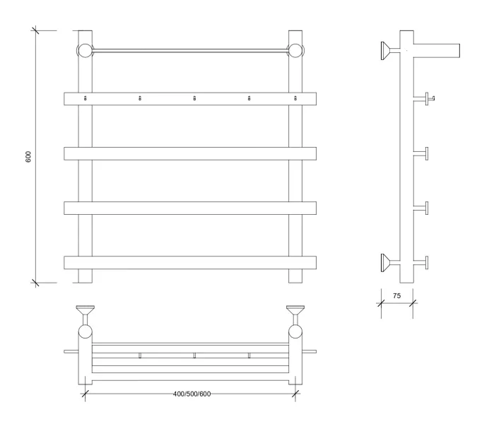 Полотенцесушитель Secado Понтида 1 КСП с крючками и полочкой , водяной, хром, Выбрать размер: 50х60, изображение 2
