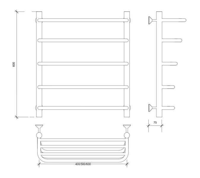 Полотенцесушитель Secado Мерида 2 СП с полочкой ,водяной, хром, Выбрать размер: 40х60, изображение 2