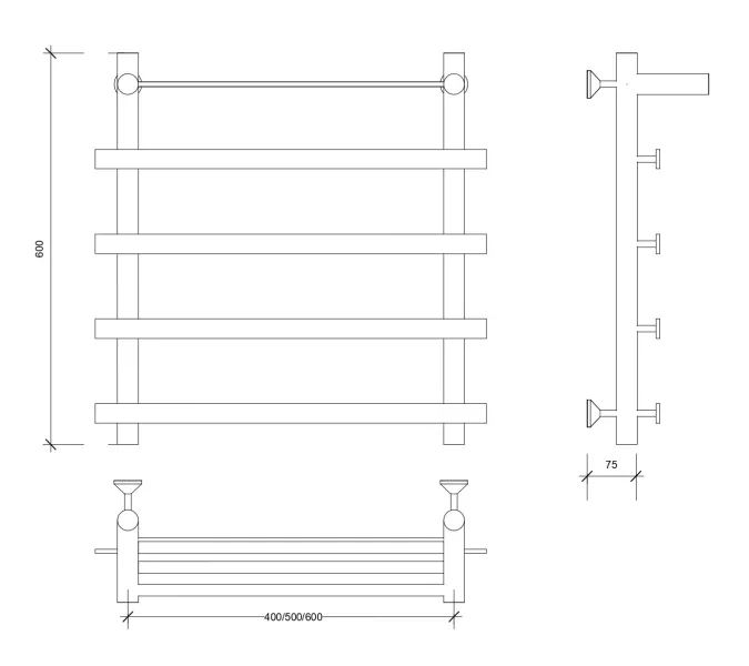 Полотенцесушитель Secado Понтида 1 СП с полочкой,  водяной, хром, Выбрать размер: 50х60, изображение 2