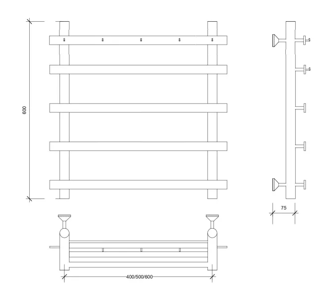 Полотенцесушитель Secado Понтида 1 К с крючками , водяной, хром, Выбрать размер: 50х60, изображение 2