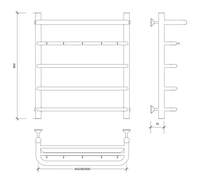 Полотенцесушитель Secado Милан 1 КСП с крючками и полочкой , водяной, хром, Выбрать размер: 40х60, изображение 2