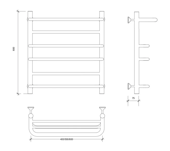 Полотенцесушитель Secado Верона 2 с полочкой водяной, хром, Выбрать размер: 40х60, изображение 2