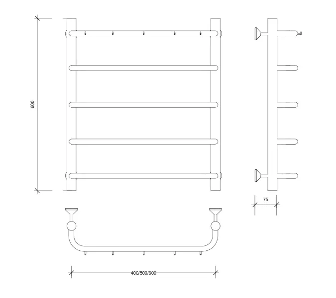 Полотенцесушитель Secado Мерида 1 К с крючками ,водяной, хром, Выбрать размер: 40х60, изображение 2