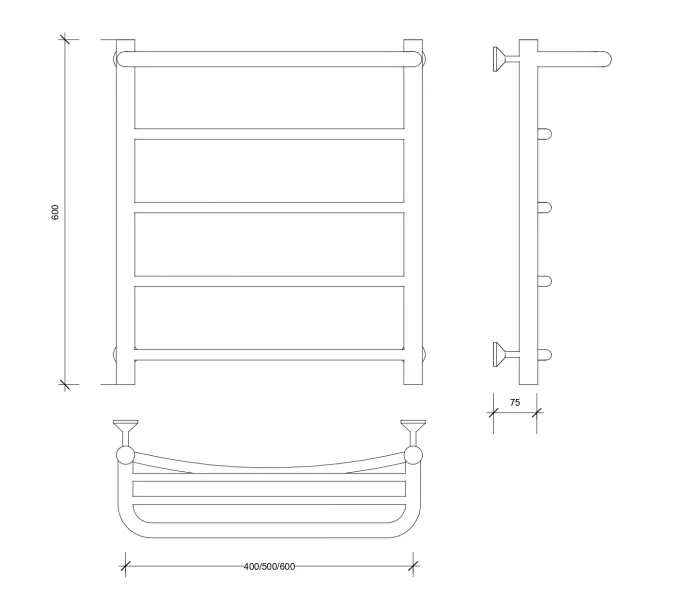 Полотенцесушитель Secado Милан 1 СП с полочкой , водяной, хром, Выбрать размер: 40х60, изображение 2