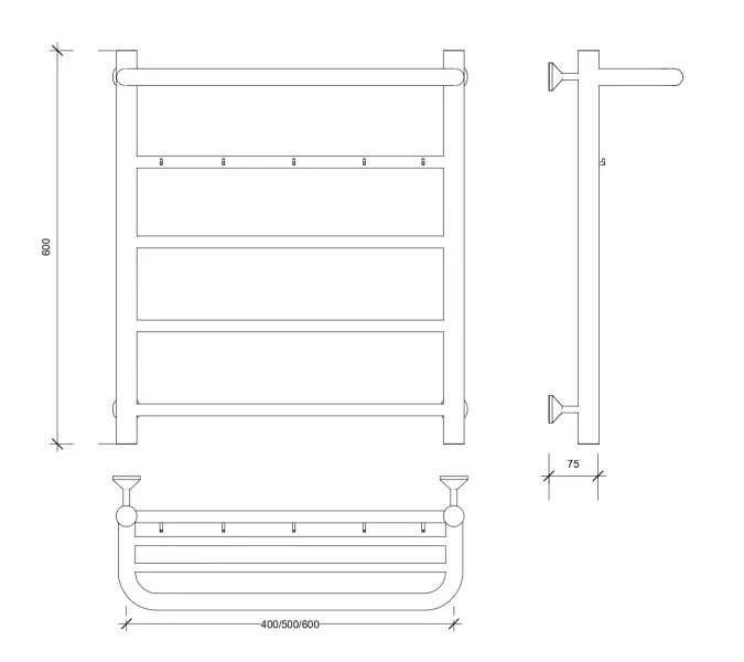Полотенцесушитель Secado Триада 1 КСП , с крючками и полочкой, водяной, хром, Выбрать размер: 40х60, изображение 2