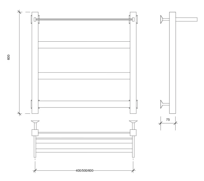 Полотенцесушитель Secado Комано 1 СП, с полочкой ,водяной, ЧЕРНЫЙ МАТОВЫЙ, Выбрать цвет: Черный, Выбрать размер: 40х60, изображение 3