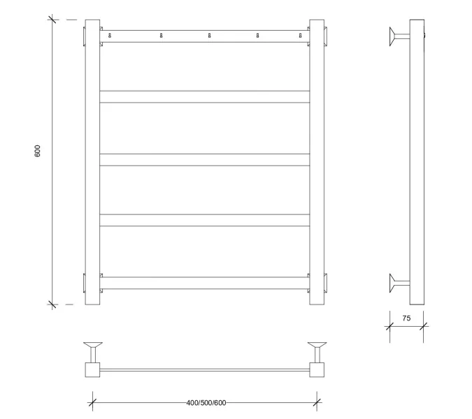 Полотенцесушитель Secado Корсико 1 К ,с крючками, водяной, хром, Выбрать цвет: Хром, Выбрать размер: 40х60, изображение 2