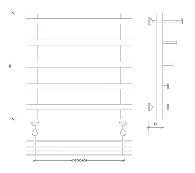 Полотенцесушитель Secado Понтида 7 СП с полочкой , водяной, хром, Выбрать размер: 50х60, изображение 2