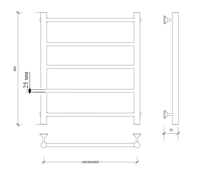 Полотенцесушитель Secado Триада 1+ ,водяной, хром, Выбрать размер: 40х60, изображение 2