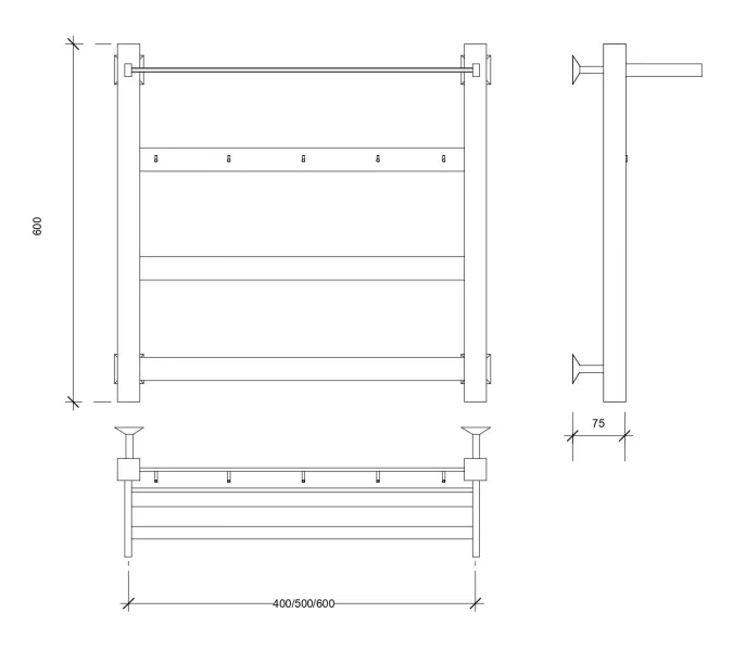 Полотенцесушитель Secado Комано 1 КСП, с крючками и полочкой, водяной, хром, Выбрать цвет: Хром, Выбрать размер: 40х60, изображение 3