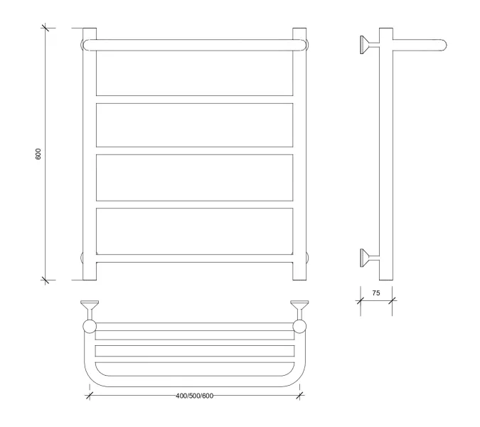 Полотенцесушитель Secado Триада 1 СП, с полочкой, водяной, хром, Выбрать размер: 40х60, изображение 2
