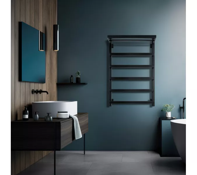 Полотенцесушитель Secado Корсано 1 СП , с полочкой , водяной, ЧЕРНЫЙ МАТОВЫЙ, Выбрать размер: 40х60, изображение 2