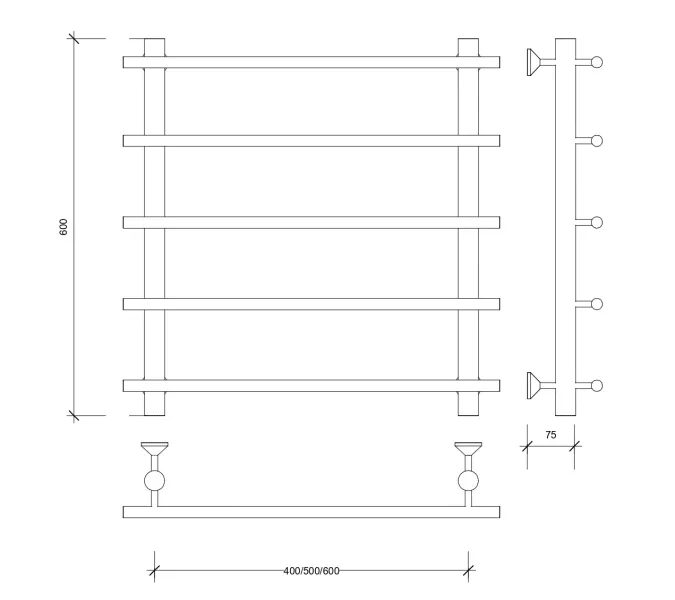 Полотенцесушитель Secado Турин 1 водяной, хром, Выбрать размер: 50х60, изображение 5
